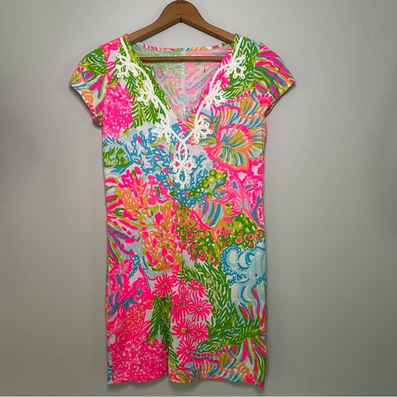 Lilly Pulitzer Dresses & Skirts - Lily Pulitzer Brewster Dress Coastal Neon Pink Green Sea Pattern Cotton Size XS